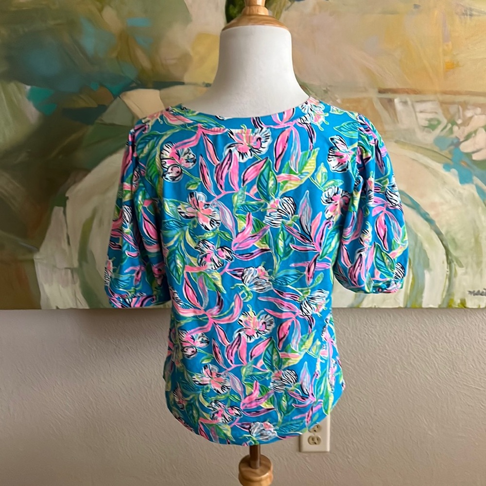 Lilly Pulitzer Rhett Top Womens Keep On Beliefing Formentera Turquoise M - Picture 5 of 16